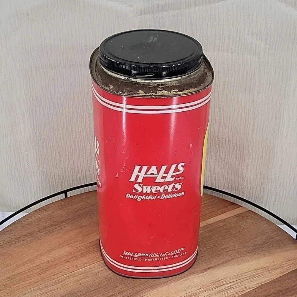 Halls Majestic Sour Lemons Vintage Advertising Tin Can Farmhouse Decor